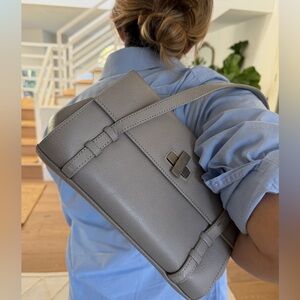 Nordstrom NEW Brand Pura Lopez 
Gray Leather Shoulder Handbag Elevated Chic ❤️
